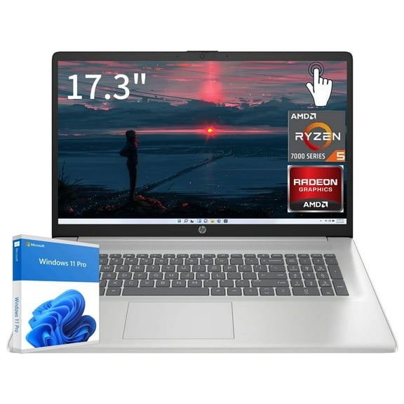 New HP 17 Touchscreen Laptop for Business, 17.3" HD+ Display, AMD Ryzen 5 7530U(Beats i7-1165G7), 32GB RAM, 1TB SSD, Wi-Fi 6, Windows 11 Pro Silver