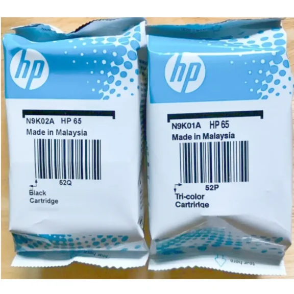 New HP 65 Black & Tri-Color Ink Cartridges without Paper Box