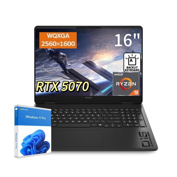 New HP Laptop, OMEN Gaming , AMD Ryzen 9-8940HX, 64 GB DDR5, 2 TB SSD, 16" WQXGA Display, Nvidia G-Force RTX 5070, Backlit Keyboard, W11 Pro, Shadow Black, W/0 Mouse