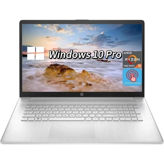New HP Touchscreen 17.3" Laptop, AMD Ryzen 5 7530U, 12GB RAM, 256GB SSD, Windows 10 Pro