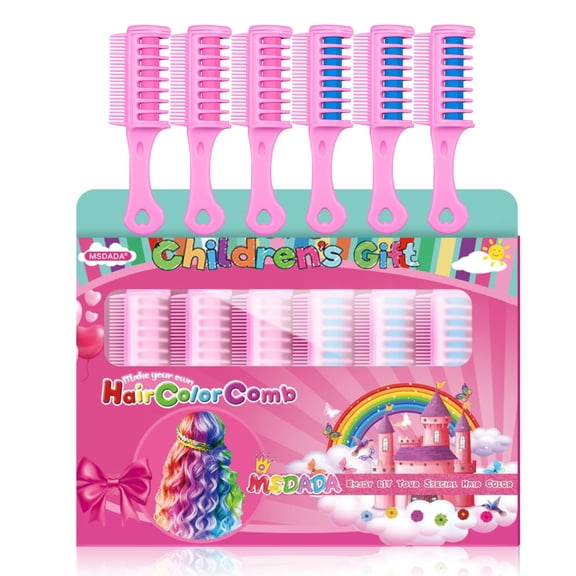 New Hair Chalk Comb for Girls Kids, Washable Temporary Hair Color Dye for Kids Age 5 6 7 8 9 10+ Birthday Party Gift Cosplay DIY, Children's Days (Blue, Pink)