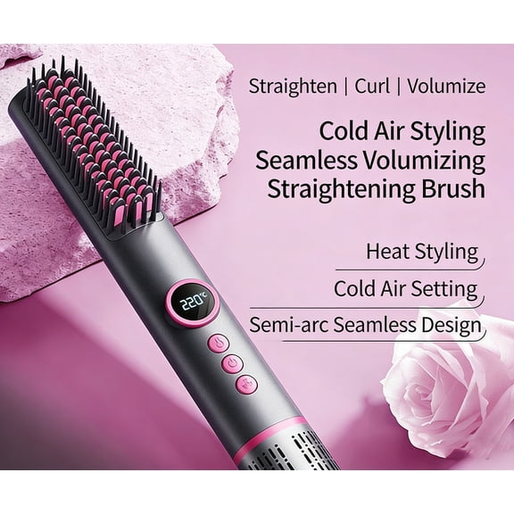 New Hair Styling Brush, Multi-Function Curling & Straightening Hair Tool, Fast Styling Curler for All Hair Types