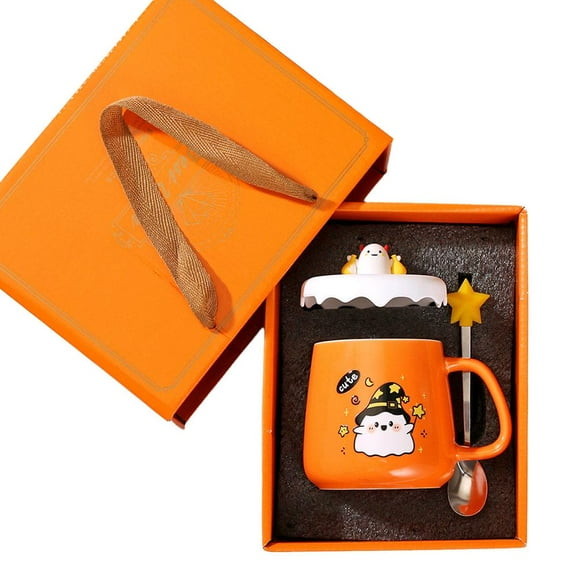 New Halloween Ceramic Mug with Lid Spoon Gift Coffee Cup Set \у /λ U6M6