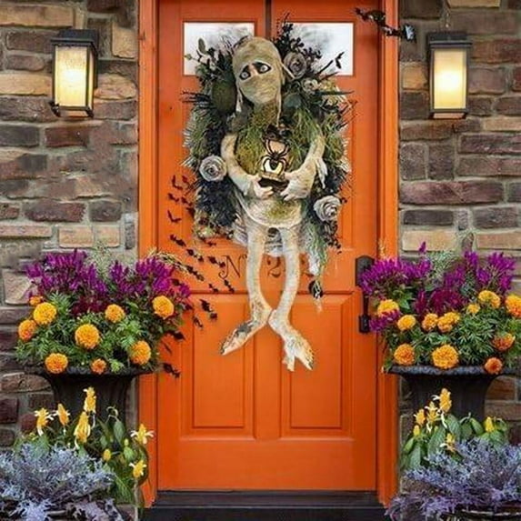 New Halloween Mummy Wreath for Front Door, Halloween Wreath Mummy