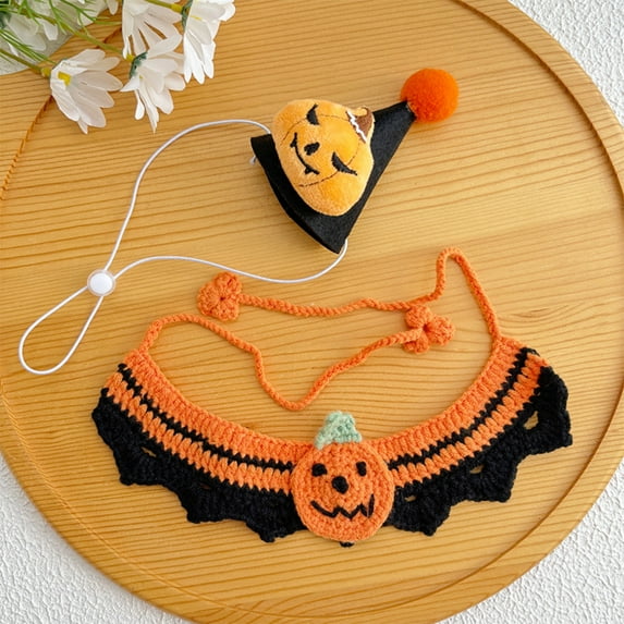 New Halloween Pet Costume Knit Scarf Hat Set Funny Pumpkin Accessories for Cats Dogs