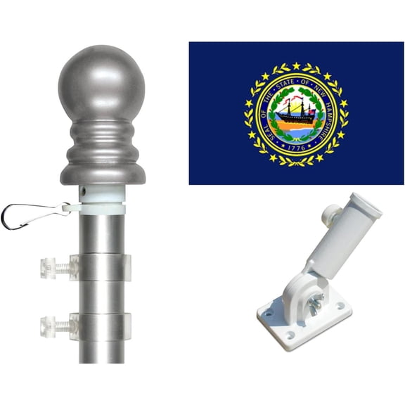New Hampshire State Flag & Tangle-Free Spinner Flagpole Kit – 3'x5' Flag, Pole & Bracket – All 50 States Available – Residential or Commercial Use