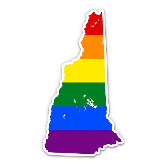 New Hampshire Gay Flag State Shape Rainbow Pride LGBT - 3" Vinyl Sticker - For Car Laptop I-Pad Phone Helmet Hard Hat - Waterproof Decal