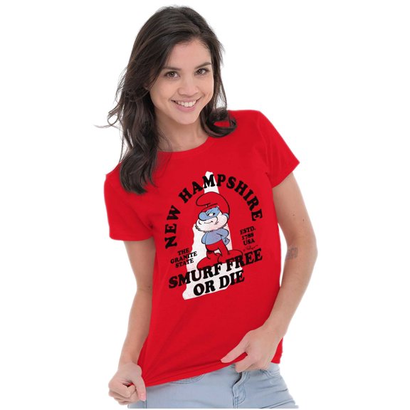 New Hampshire Live Free Smurf Funny Women's T Shirt Ladies Tee Brisco Brands M