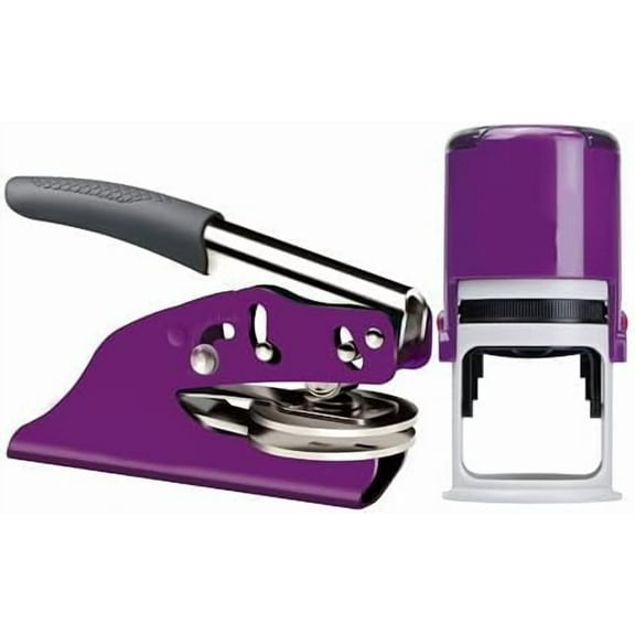 New Hampshire Notary Seal Embosser Bundle with Round Self Inking Stamp | (Purple, 2-Items)$$Office