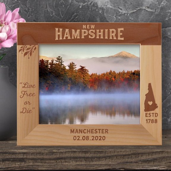 New Hampshire Personalized Wooden Frame-10" x 8" Brown Horizontal