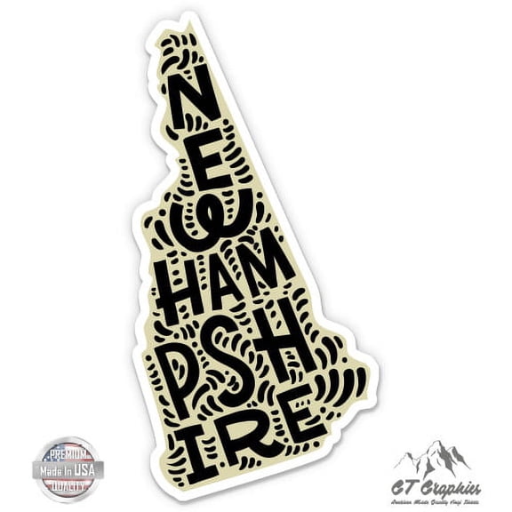 New Hampshire Shape Cute Letters Native Local - 3" Vinyl Sticker - For Car Laptop I-Pad Phone Helmet Hard Hat - Waterproof Decal