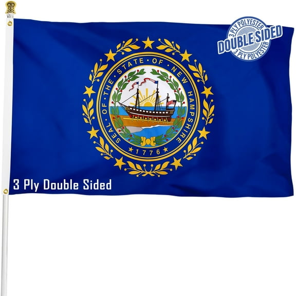 New Hampshire State Flag Double Sided 3x5 ft, 3 Ply Polyester NH Flag with Brass Grommets