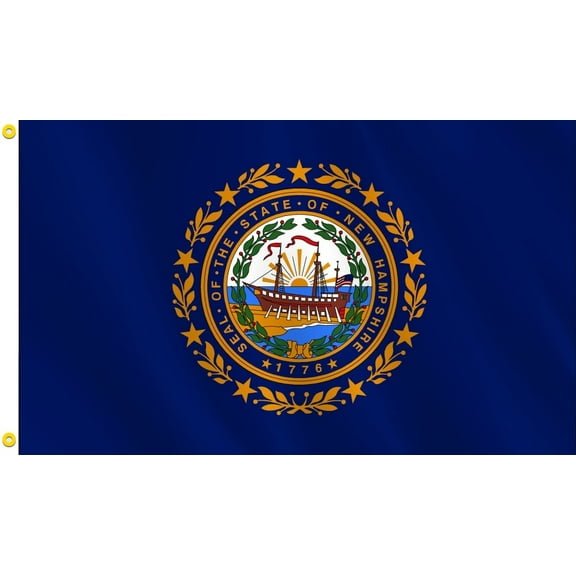 New Hampshire State Flag, Nylon, 3' x 5', 100% Made in USA, Canvas Header, Heavy-Duty Brass Grommets