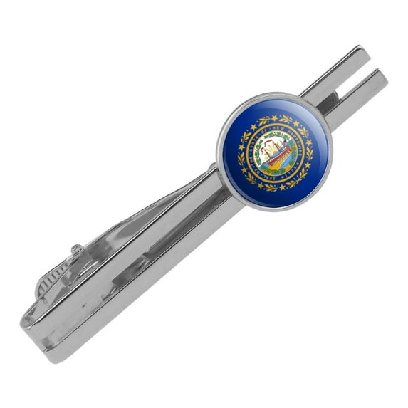 New Hampshire State Flag Round Tie Bar Clip Clasp Tack Silver Color Plated