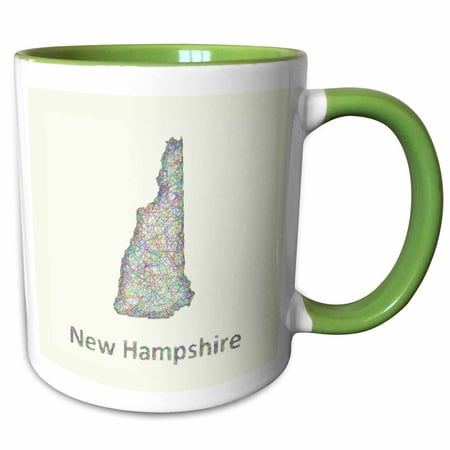 3drose, New Hampshire State Map - Colorful Line Art Graphic Design, 11oz Two-tone Green Mug