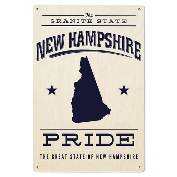 New Hampshire State Pride, Blue on White Birch Wood Wall Sign (6x9 Rustic Home Decor, Ready to Hang Art)