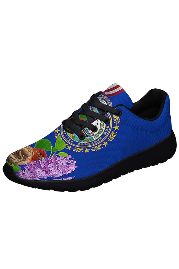 New Hampshire Stte Purple Lilac Flower and Purple Finch Bird Shoes Sneakers Black Size 7.5