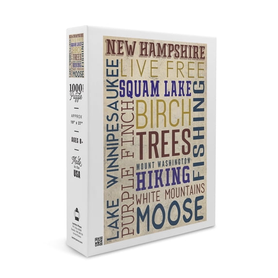 New Hampshire, Typography (1000 Piece Puzzle, Size 19x27, Challenging Jigsaw Puzzle for Adults and Family, Made in USA)