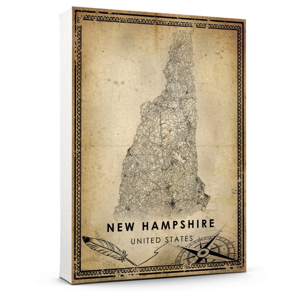 New Hampshire United States Vintage Map Prints Canvas, New Hampshire United States road Map Art Canvas, Canvas,