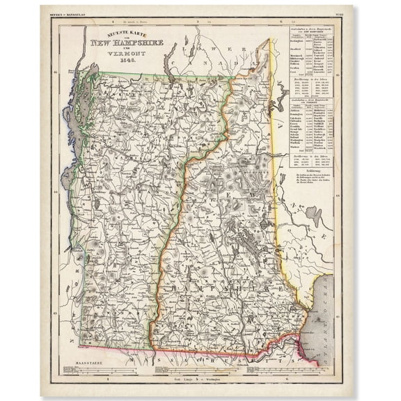 New Hampshire & Vermont 1848 Vintage Map 11x14 Unframed PrintAntique Cartography Poster Reproduction w/Counties Towns Rivers Railroads Historic New England Wall Art for Home Office Library Classroom