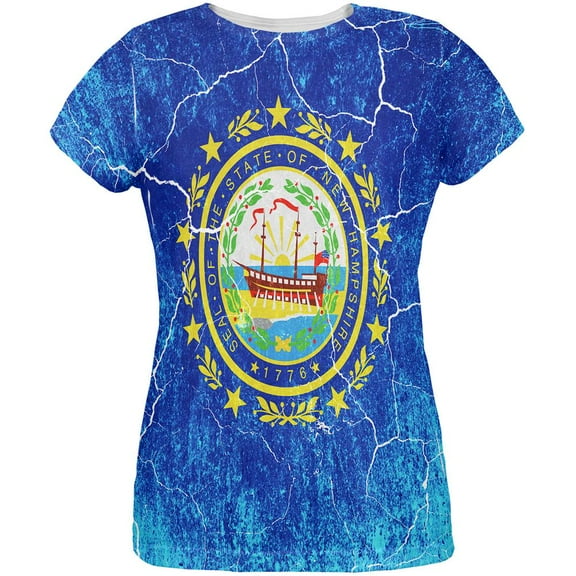 New Hampshire Vintage Distressed State Flag All Over Womens T Shirt Multi X-LG