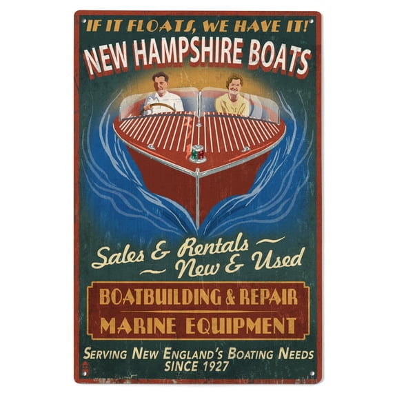 New Hampshire Wooden Boats Vintage Sign Birch Wood Wall Sign (6x9 Rustic Home Decor, Ready to Hang Art)