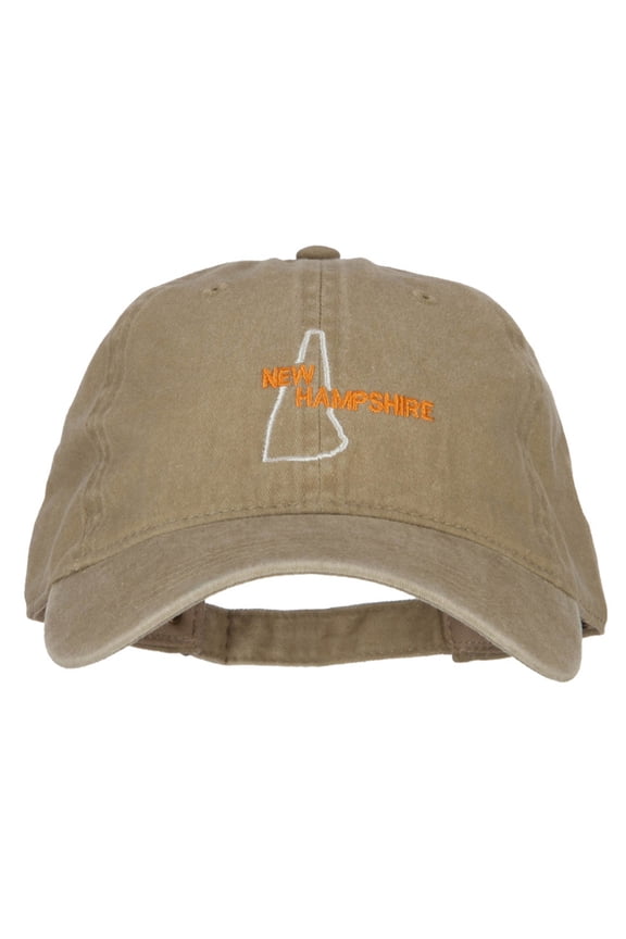 New Hampshire with Map Outline Embroidered Washed Cotton Twill Cap - Khaki OSFM