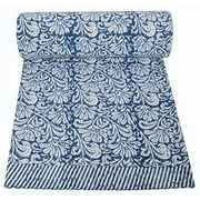 New Hand Block Print Kantha Quilt Queen Size Kantha Bedspread Cotton Quilt Indian Quilt Blanket Throw Queen Quilt