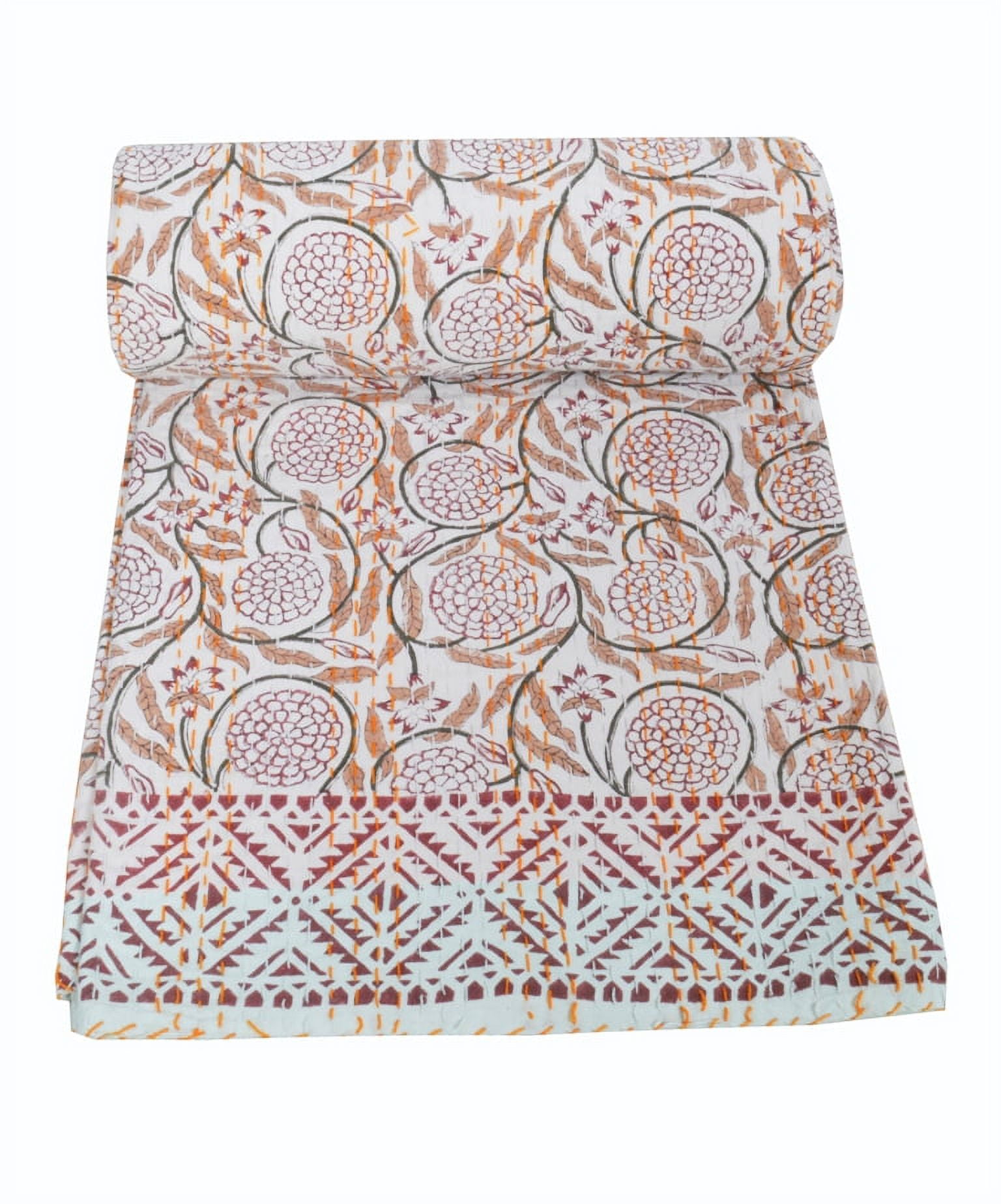 Grey - Hand Block Art Print Natural Dyed Cotton Single Bindaas Bedsheet (90 x 60 in) 16
