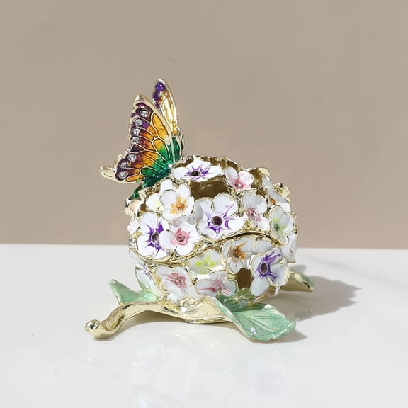 New Hand Painted Hydrangea Flower Enamel Trinket Box 1pc Butterfly Hinged Jewelry Storage Box Unique Collectable Figurine Home Decor Wedding Ring Holder Organizer