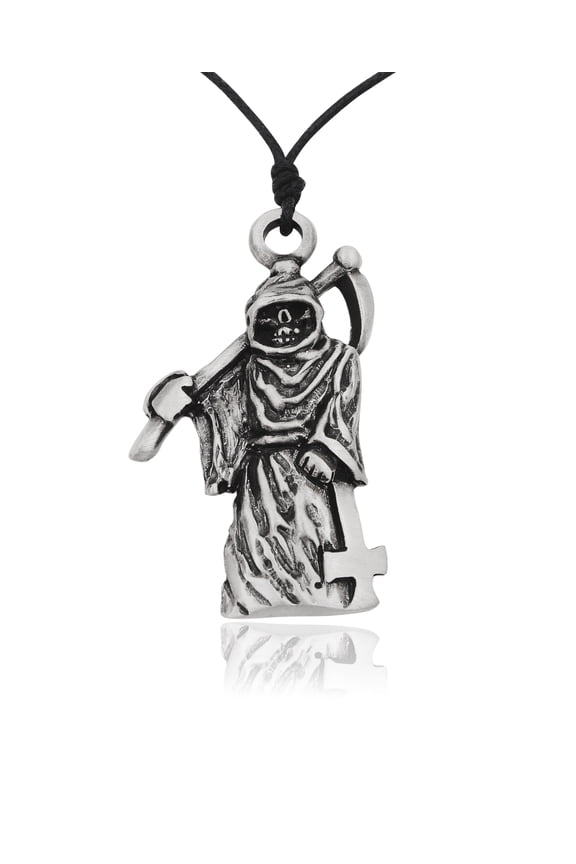 New Handcrafted Scary Grim Reaper Death Silver Pewter Charm Necklace Pendant Jewelry With Cotton Cord