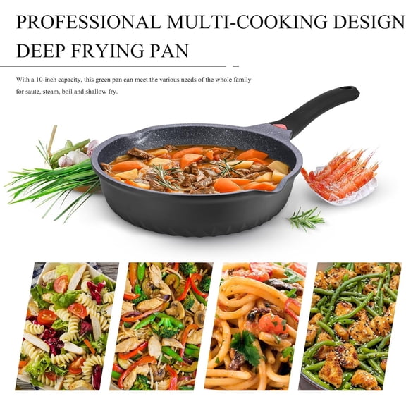 New Handle Update 11In/5Qt Aluminum Nonstick Deep Frying Pan with Lid and Heat Indicator, Anti Scratch and Anti Stain Deep Saute Pan, Induction Compatible