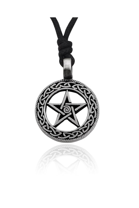 New Handmade Celtic Pentagram Star Silver Pewter Charm Necklace Pendant Jewelry With Cotton Cord