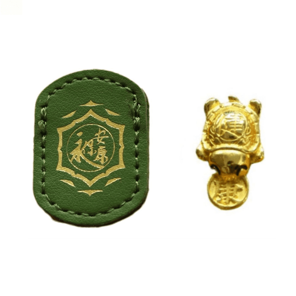 New Handmade Golden Turtle Feng Shui Amulet, Chinese Lucky Charm 2026 Edition , Talisman with Leather Sleeve（Green）