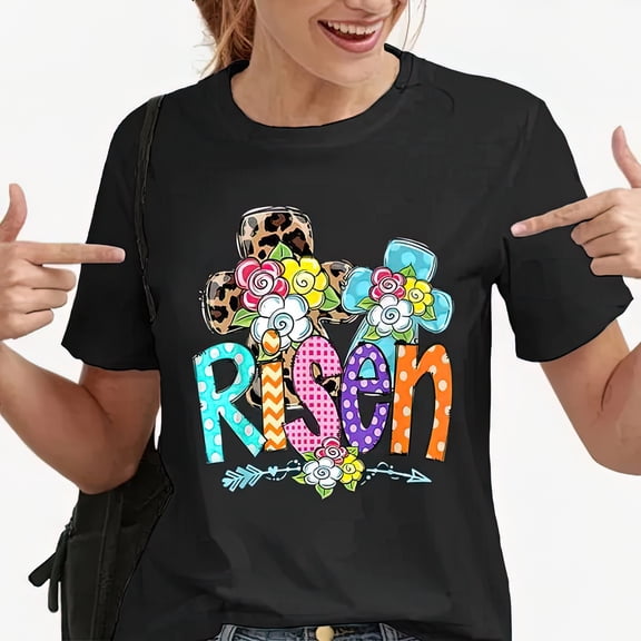 New Happy Easter He Is Risen Print T Shirts Women Men Casual Round Neck Tees Top Summer Cool Loose Short Sleeve