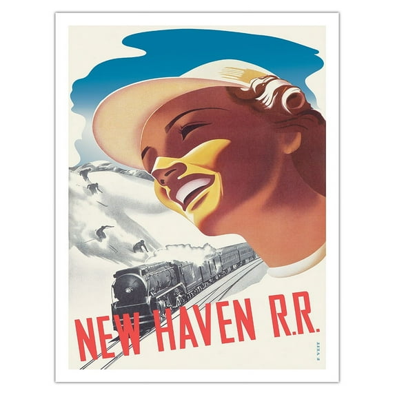 New Haven R.R. (The Consolidated) - New England Steam Train - Vintage Railroad Travel Poster by F.C. Veit c.1940 - Fine Art Matte Paper Print (Unframed) 20x26in