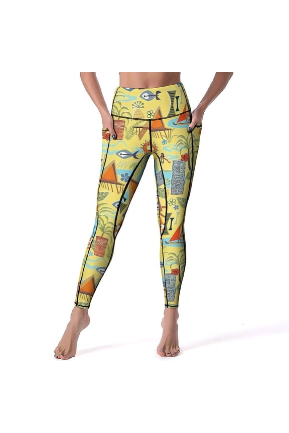 New Hawaiian Motif Yoga Pants Women Vintage Floral Print Leggings High Waist Vintage Yoga Legging Stretch Custom Gym Sport Pants