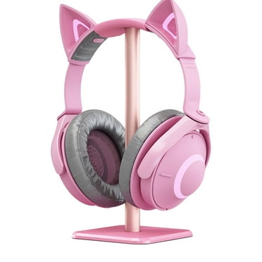 New Headphone Stand Headset Holder Earphone Stand with Aluminum Supporting Bar Flexible Headrest ABS Solid Base for All Headphones Size (Pink)