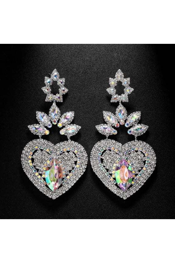New Heart-Shaped Earrings for Women: Bold and Dramatic Design with Rhinestones Fashionable Party, Stage, and Hostess Ear Accessories