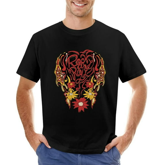 New Heart Typography Rock and Roll T-Shirt Men's Vintage Music Graphic Tee