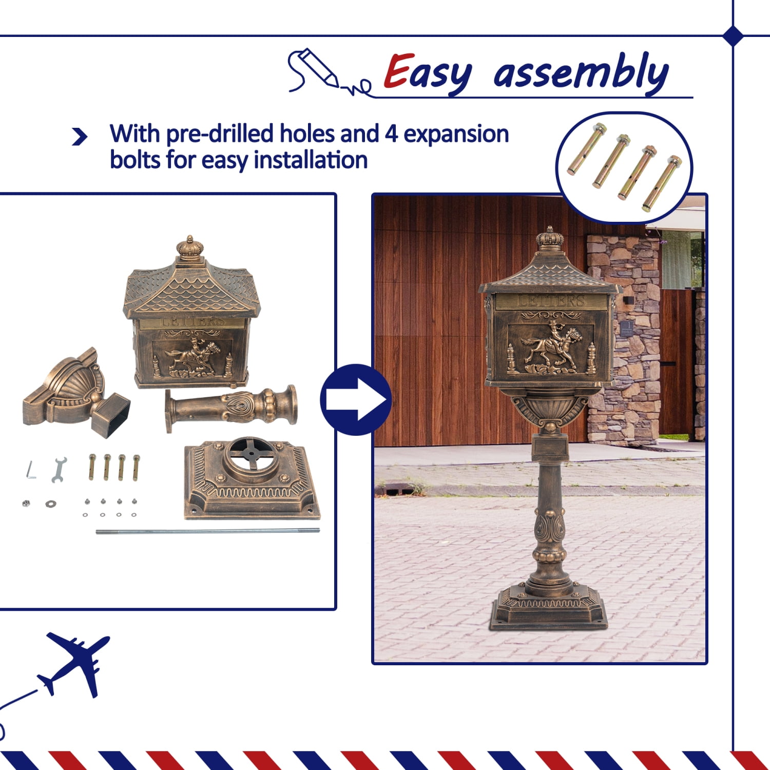 New Heavy Duty Polar Aurora Cast Aluminum Bronze Security Mailbox