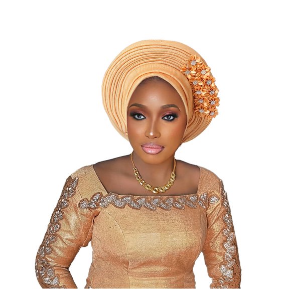 New Heavy Embroidery Floral Gele Headwrap for Nigerian Wedding Party Aso Oke Hat