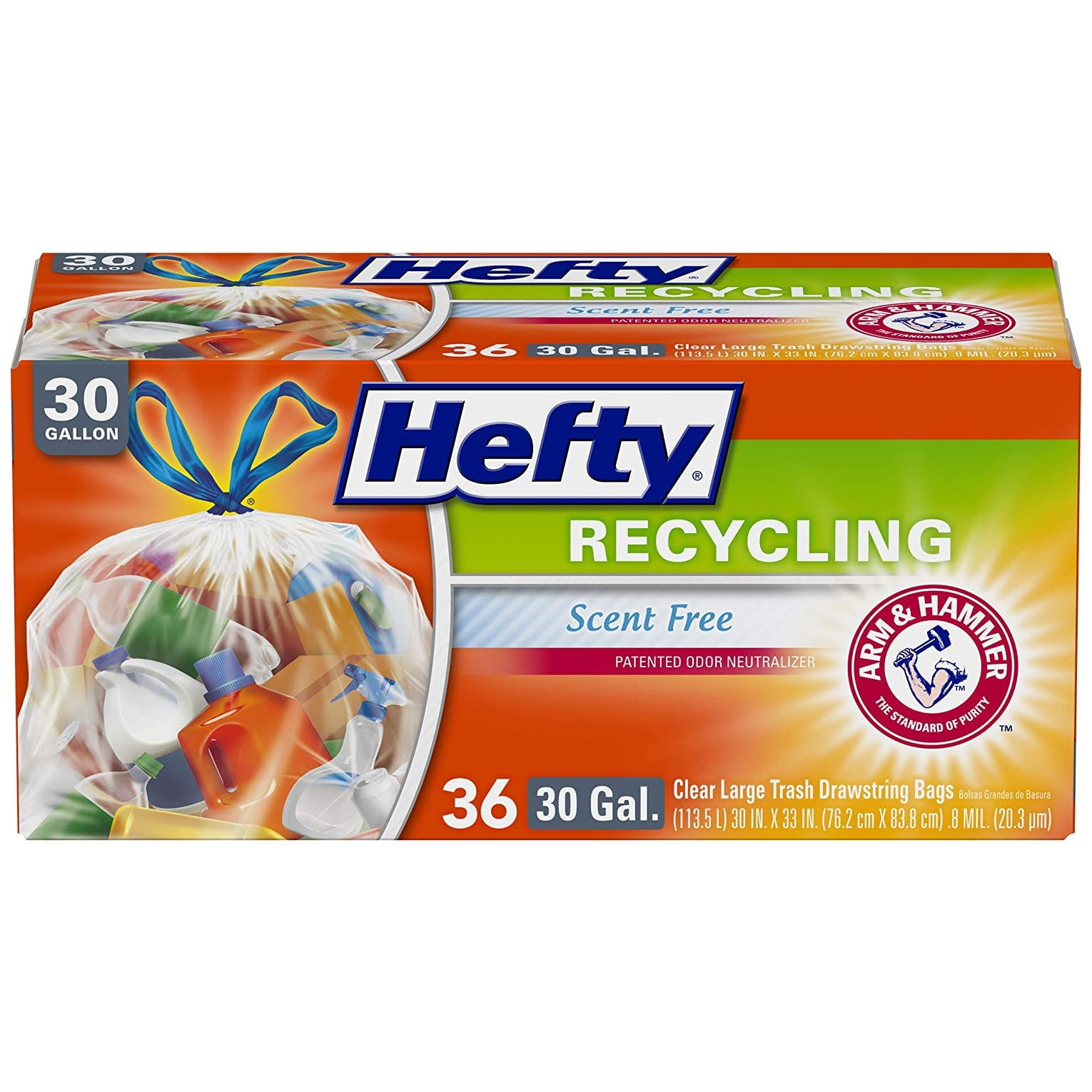 New Hefty E85743 Recycling Large Trash Drawstring Bags, Clear, 30-Gal,  36-Count