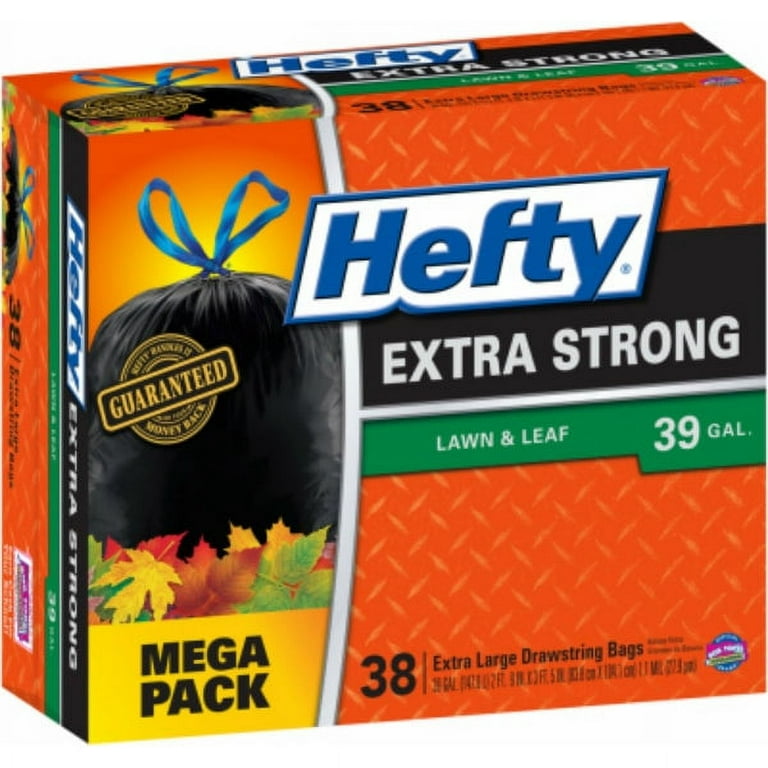 Hefty 39-Gallons Black Outdoor Plastic Lawn and Leaf Drawstring Trash Bag  (38-Count) in the Trash Bags department at