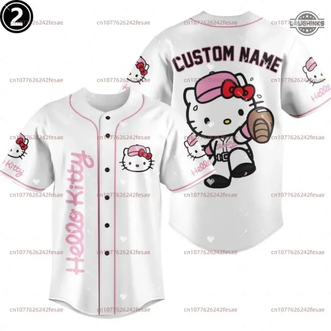 New Hello Kitty Baseball Jersey Cartoon Print Custom Name Baseball