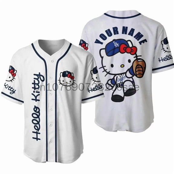 New Hello Kitty Baseball Lovely Personalized Cartoon Print Baseball Jersey Shirts Outdoor