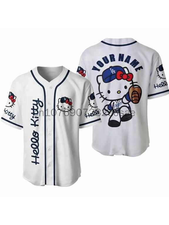 New Hello Kitty Baseball Lovely Personalized Cartoon Print Baseball Jersey Shirts Outdoor