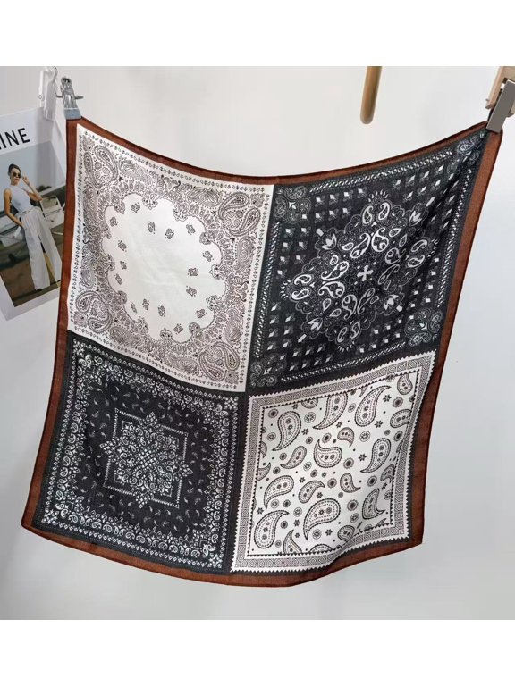 New Herringbone Pattern Paisley Scarf Color Block Square Scarf Artistic Retro Small Square Scarf Decorative Neck Scarf Breathable Neck Scarf