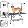 thumbnail image 1 of New High Quality Folding Pet Grooming Table Stainless Steel Legs and Arms Black Rubber Top Storage Basket, 1 of 7