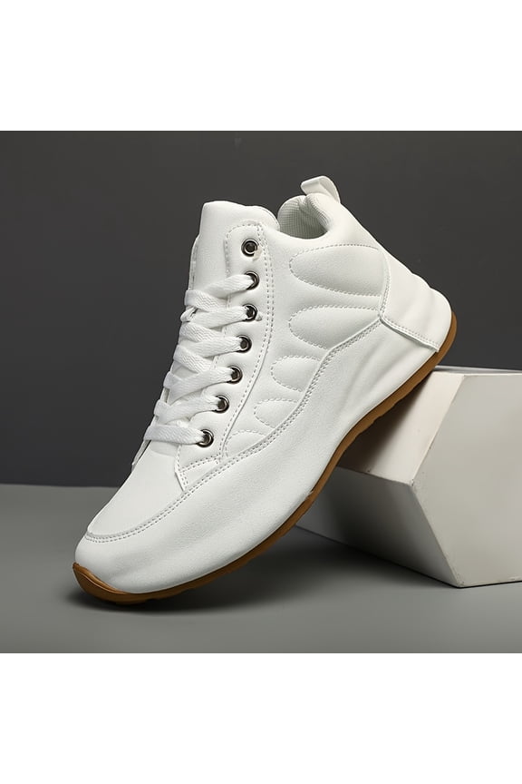 New High-Top White Men'S Sneakers for Autumn in Europe, Featuring a Chunky Sole And Hidden Height Increase, Perfect for Casual Wear